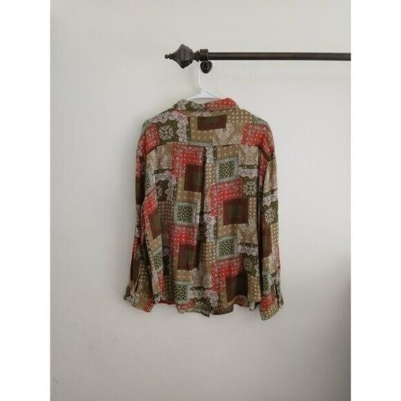 BKE Western Bandana Patchwork Shirt  Women's L Boho Button Up Long Sleeve Top - Picture 6 of 7